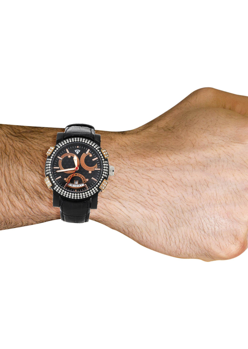 Mens Black & Rose Gold Tone Diamond Watch | Appx. 3.5 Carats