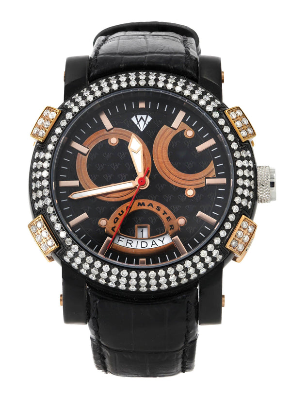 Mens Black & Rose Gold Tone Diamond Watch | Appx. 3.5 Carats