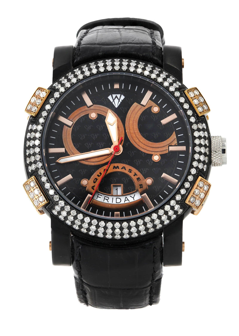Mens Black & Rose Gold Tone Diamond Watch | Appx. 3.5 Carats