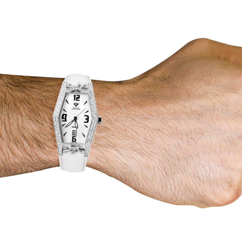 Mens White Gold Tone Diamond Watch | Appx. 1.5 Carats