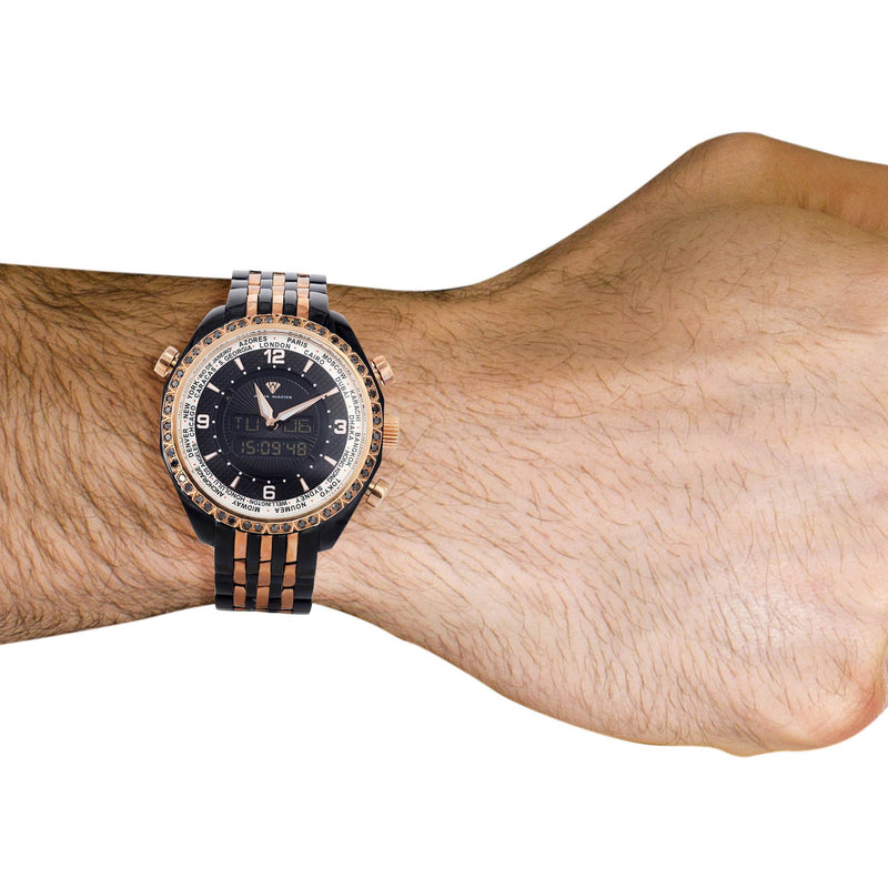 Mens Black & Rose Gold Tone Diamond Watch | Appx. 1.5 Carats