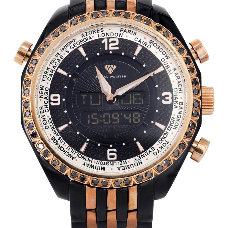 Mens Black & Rose Gold Tone Diamond Watch | Appx. 1.5 Carats