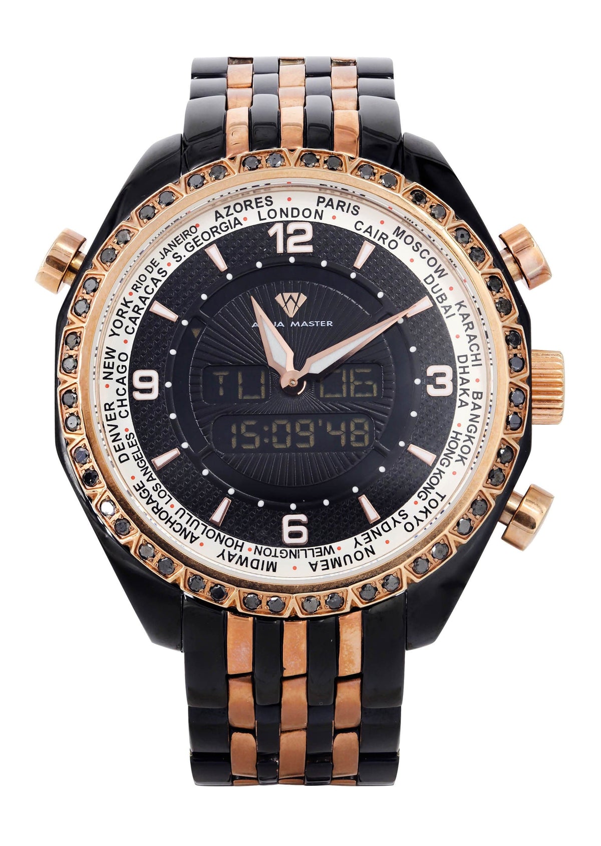 Mens Black & Rose Gold Tone Diamond Watch | Appx. 1.5 Carats