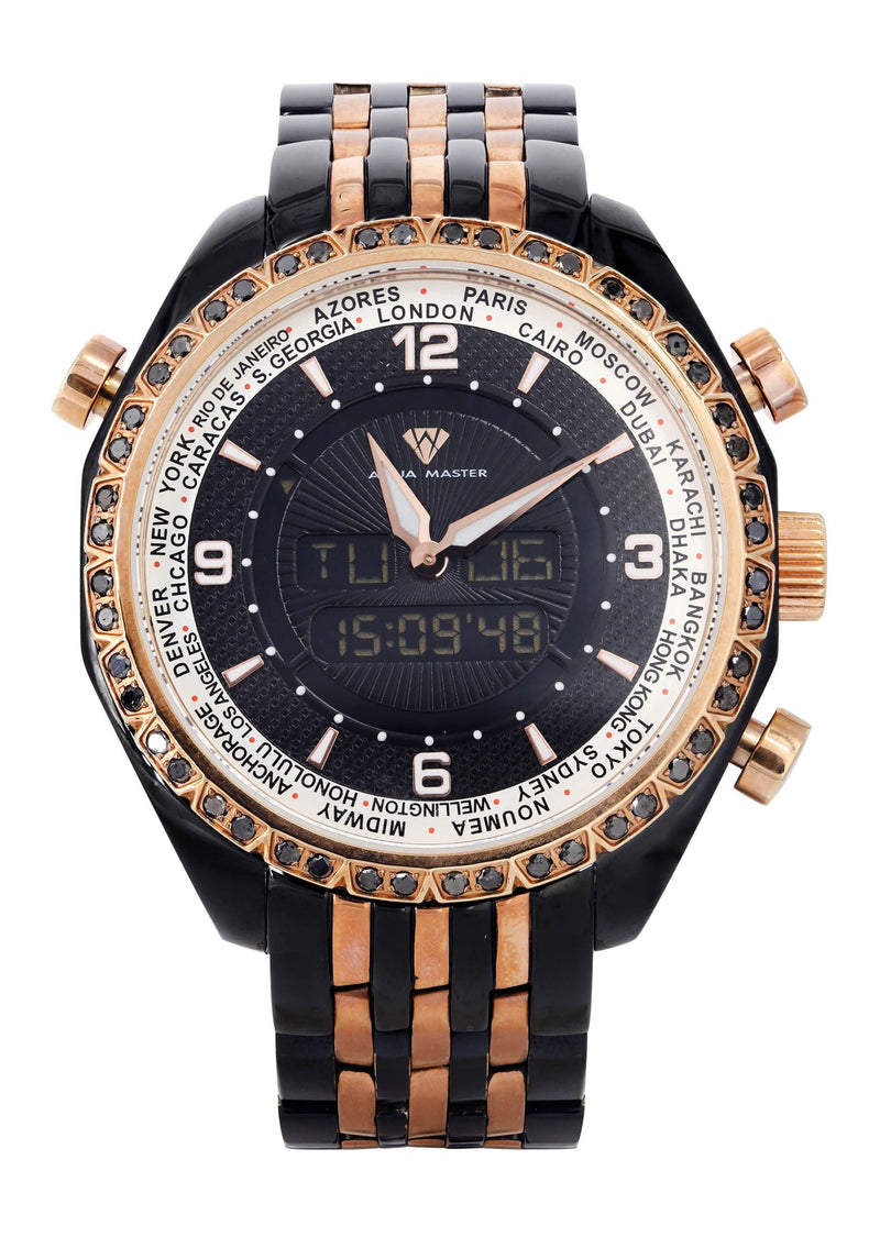 Mens Black & Rose Gold Tone Diamond Watch | Appx. 1.5 Carats