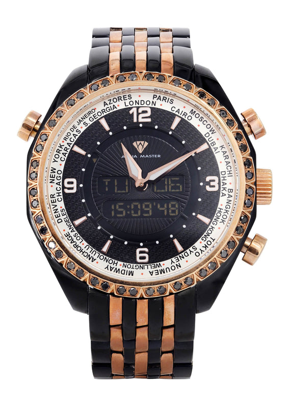 Mens Black & Rose Gold Tone Diamond Watch | Appx. 1.5 Carats