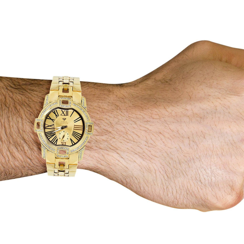 Mens Yellow Gold Tone Diamond Watch | Appx. 1.76 Carats