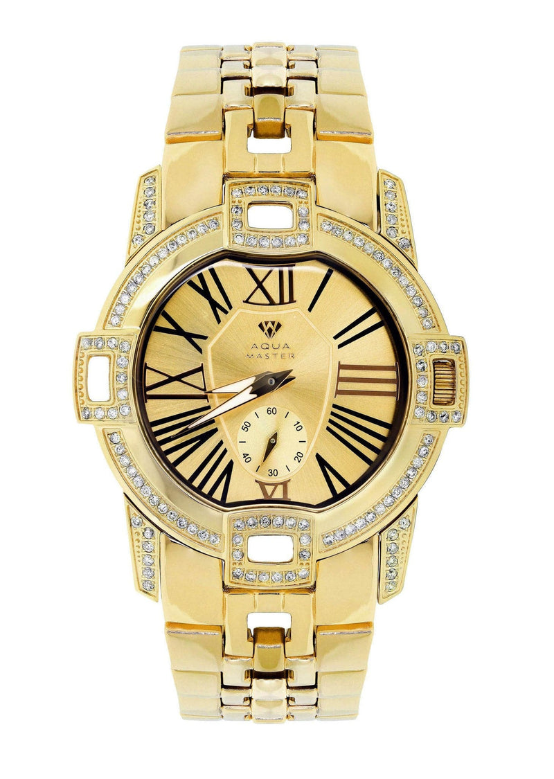 Mens Yellow Gold Tone Diamond Watch | Appx. 1.76 Carats