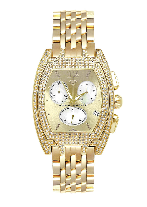 Mens Yellow Gold Tone Diamond Watch | Appx. 3.5 Carats