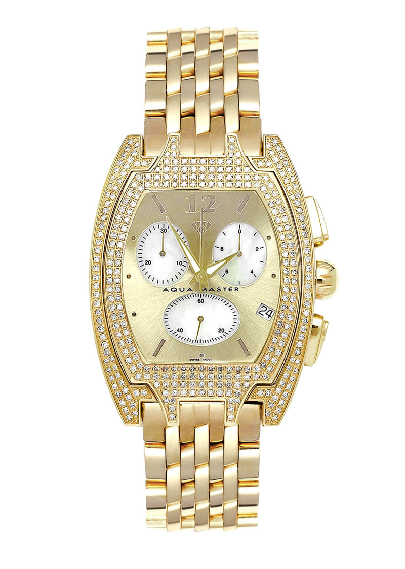 Mens Yellow Gold Tone Diamond Watch | Appx. 3.5 Carats