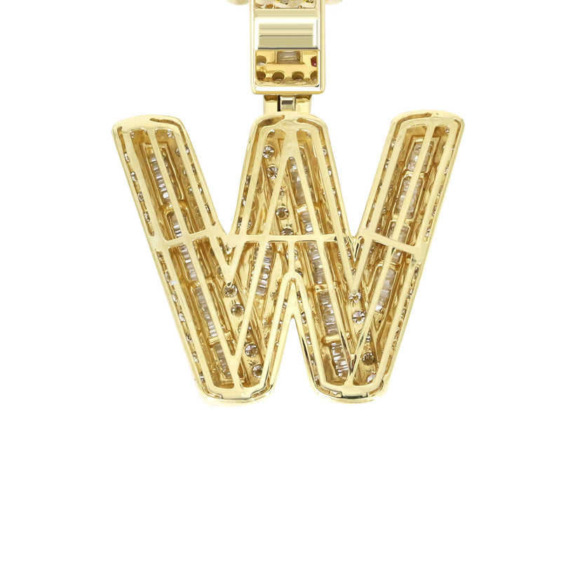 Yellow Gold Letter "W" Baguette Diamond Necklace | 3.3 Carats