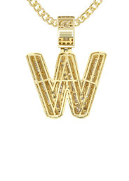 Yellow Gold Letter "W" Baguette Diamond Necklace | 3.3 Carats