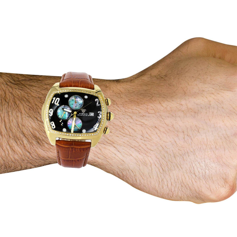 Mens Yellow Gold Tone Diamond Watch | Appx. 1 Carats