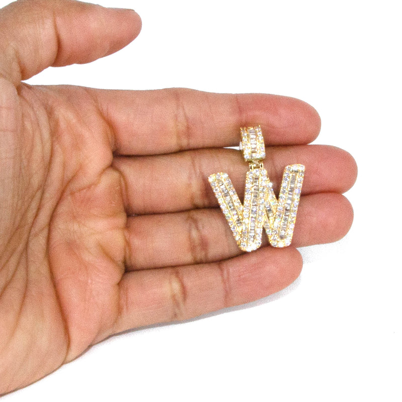 Yellow Gold Letter "W" Baguette Diamond Necklace | 3.3 Carats