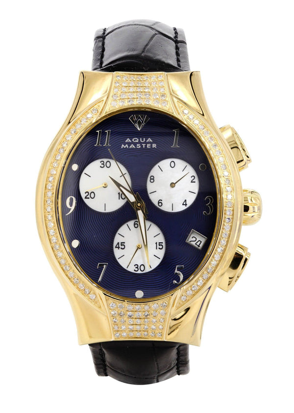 Mens Yellow Gold Tone Diamond Watch | Appx. 1.5 Carats