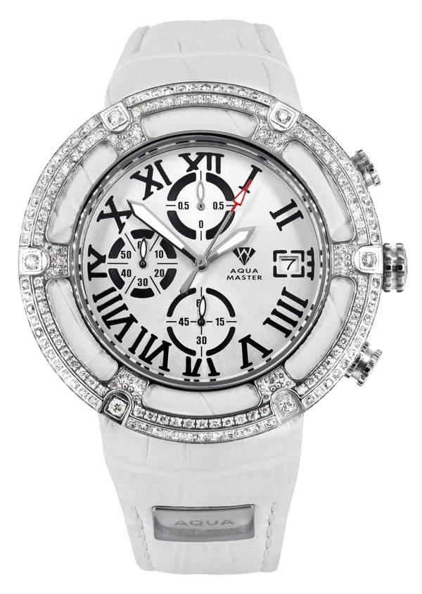 Mens White Gold Tone Diamond Watch | Appx. 5.35 Carats