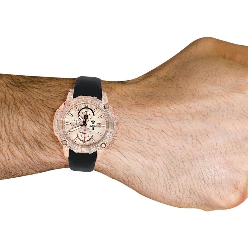 Mens Rose Gold Tone Diamond Watch | Appx. 5 Carats