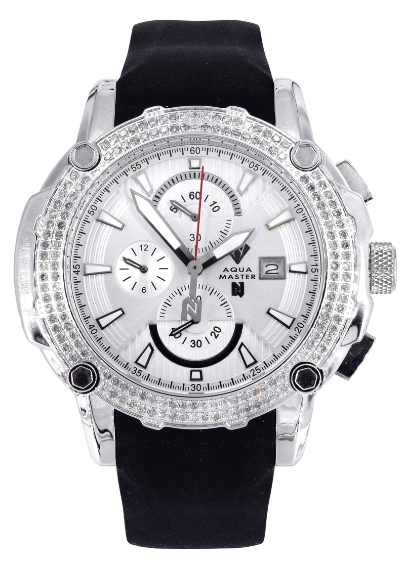Mens White Gold Tone Diamond Watch | Appx. 1.6 Carats