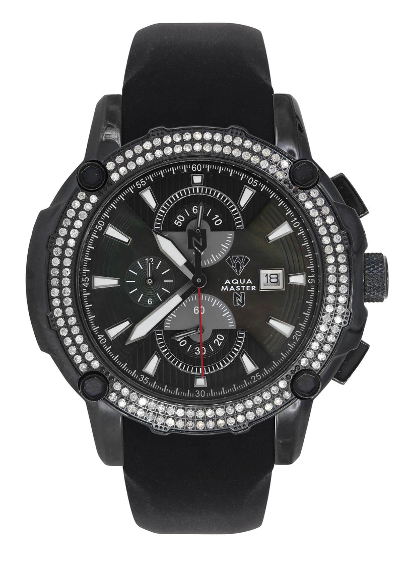 Mens Black Steel Tone Diamond Watch | Appx. 1.6 Carats