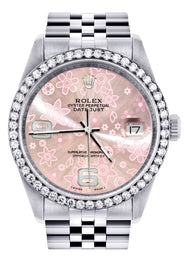 Mens Rolex Datejust Watch 16200 | 36Mm | Pink Flower Dial | Jubilee Band