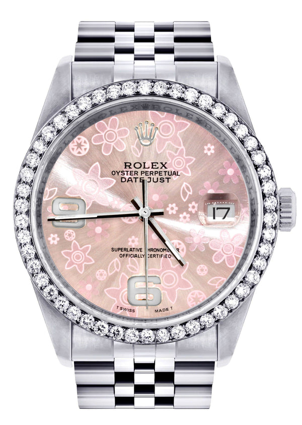 Mens Rolex Datejust Watch 16200 | 36Mm | Pink Flower Dial | Jubilee Band