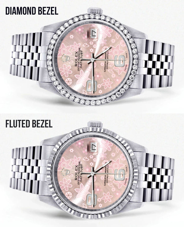 Mens Rolex Datejust Watch 16200 | 36Mm | Pink Flower Dial | Jubilee Band