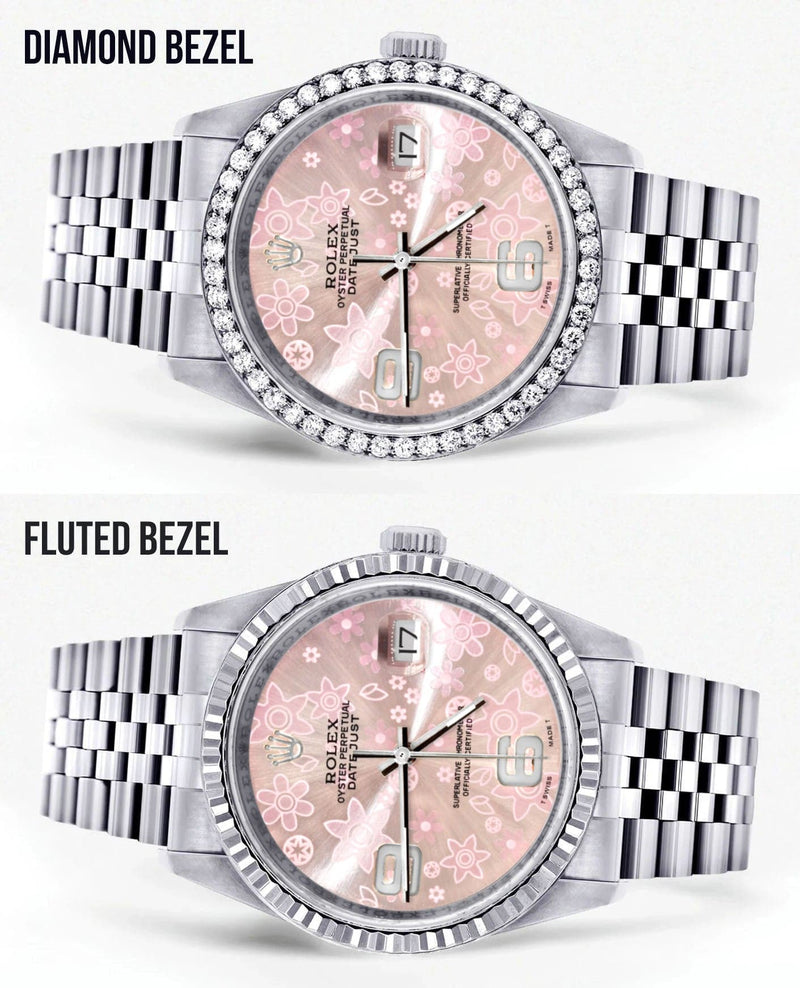 Mens Rolex Datejust Watch 16200 | 36Mm | Pink Flower Dial | Jubilee Band