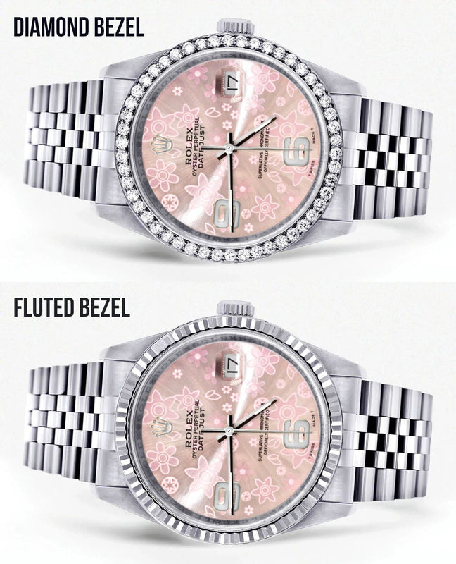 Mens Rolex Datejust Watch 16200 | 36Mm | Pink Flower Dial | Jubilee Band