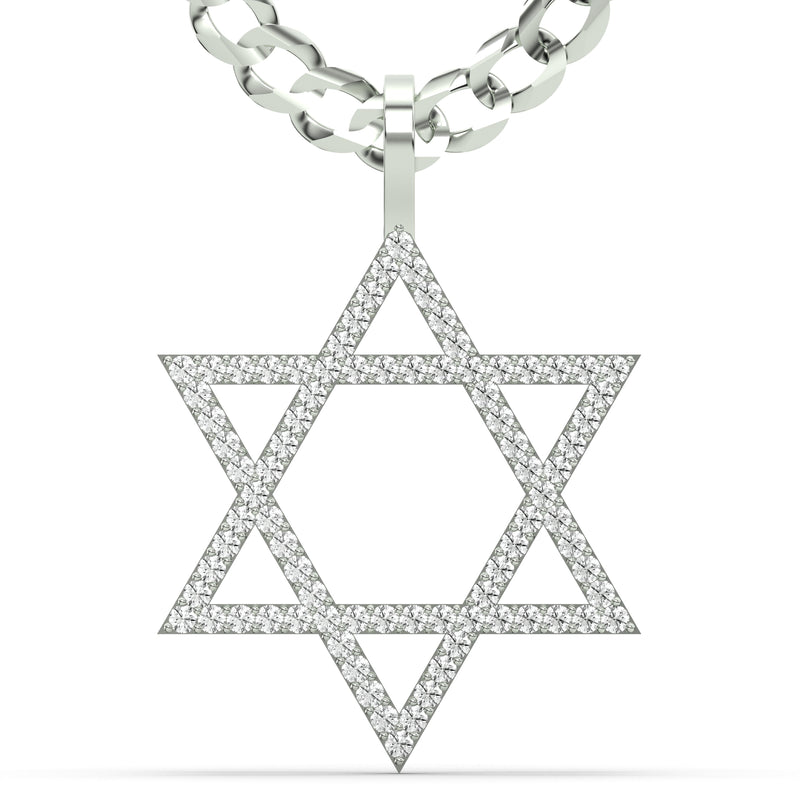 Men's VVS Lab Diamond Customizable White Gold Star of David Necklace Pendant