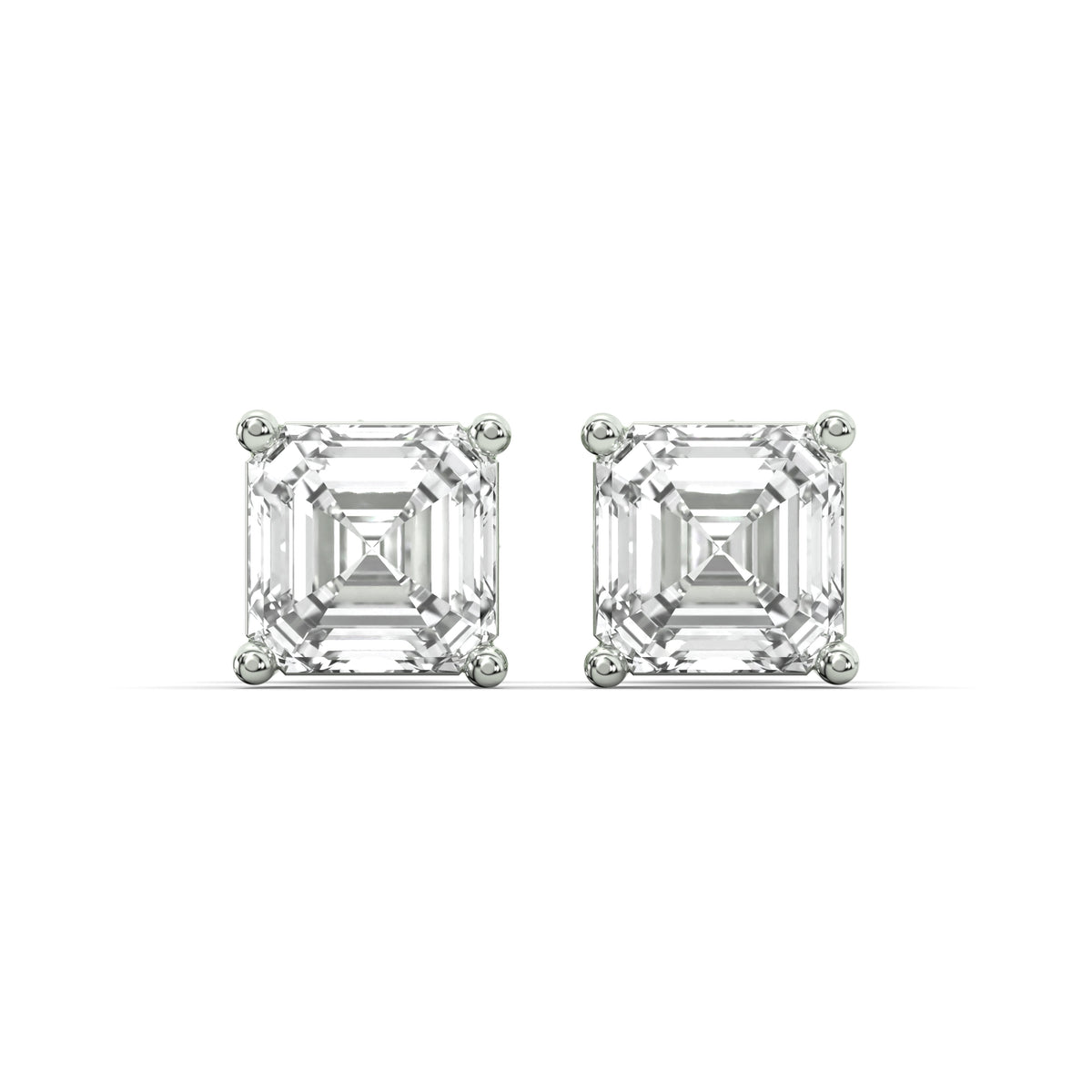 Men's Jewelry- Male VVS Lab Diamond Asher Cut Stud Earrings | 14K White Gold