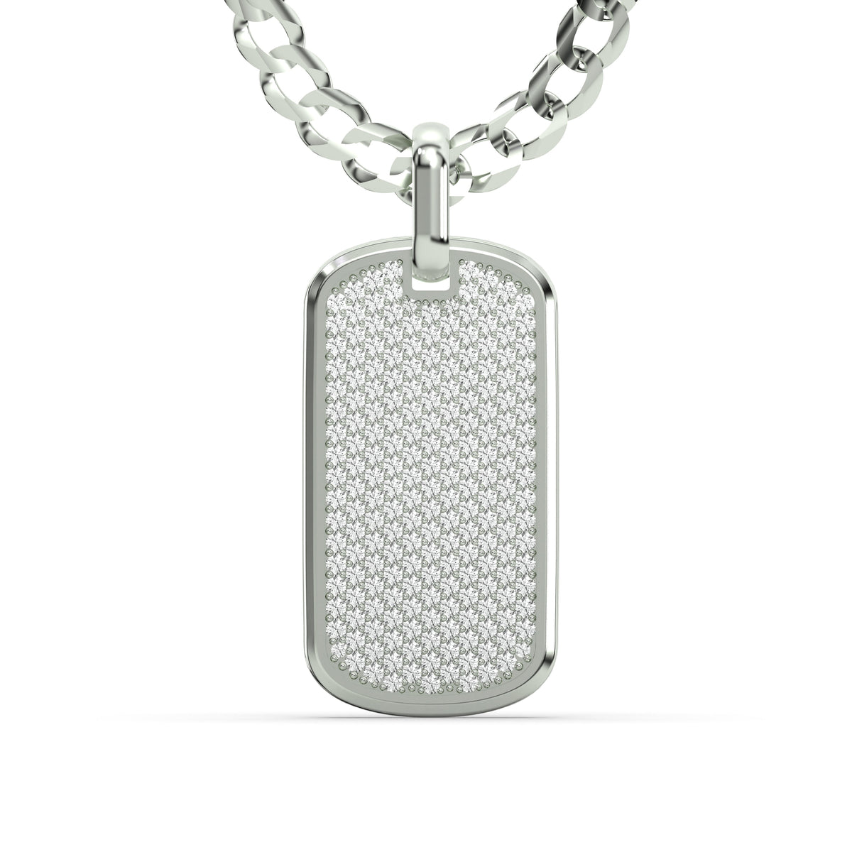 Men's VVS Lab Diamond Customizable White Gold Dog Tag Necklace Pendant