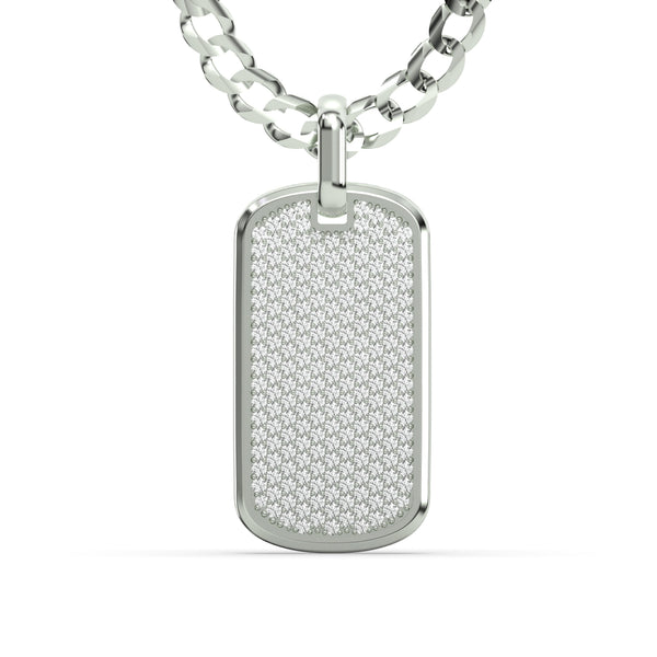 Men's VVS Lab Diamond Customizable White Gold Dog Tag Necklace Pendant