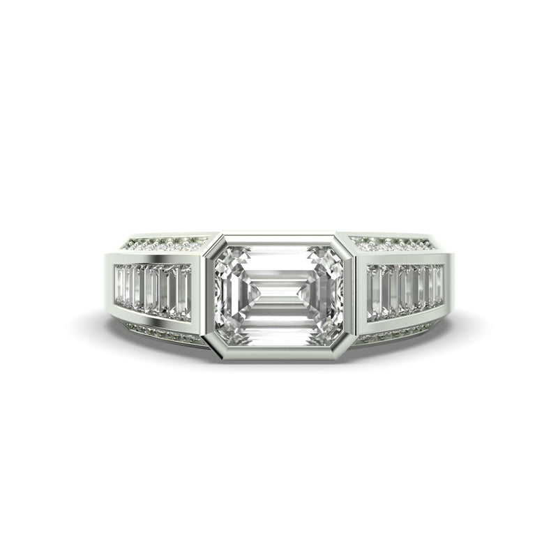 Men's Jewelry - Men's VVS Lab Diamond Emerald Cut Engagement Ring | White Gold