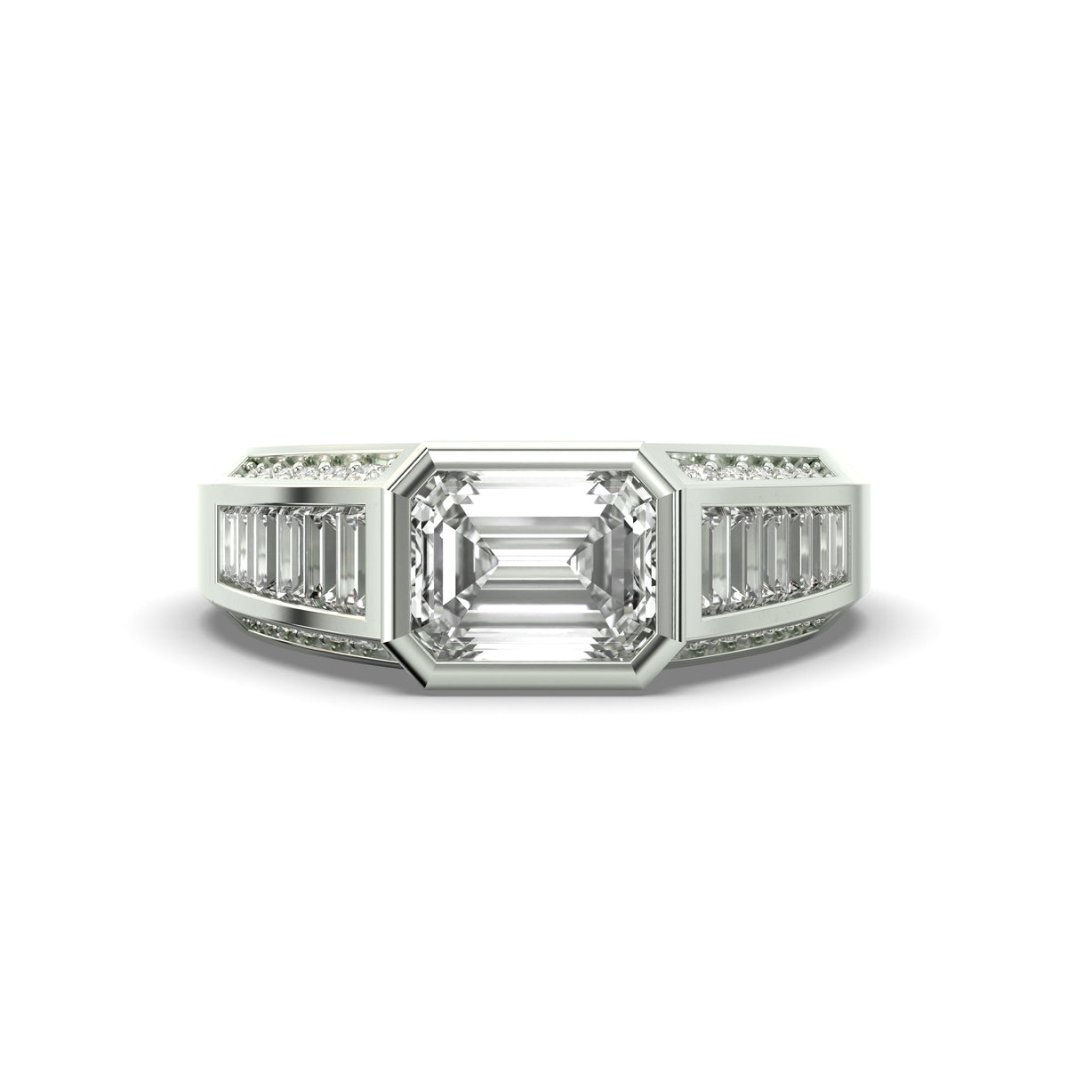Men's Jewelry - Men's VVS Lab Diamond Emerald Cut Engagement Ring | White Gold