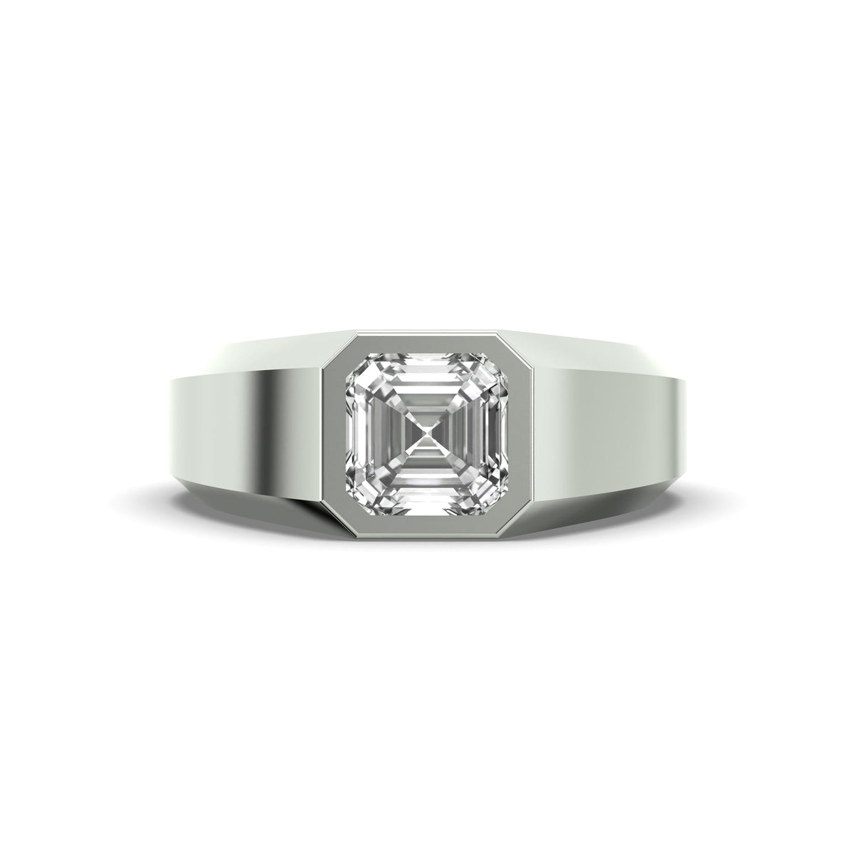 Men's Jewelry - Men's VVS Lab Diamond Asher Cut Solitaire Engagement Ring | White Gold