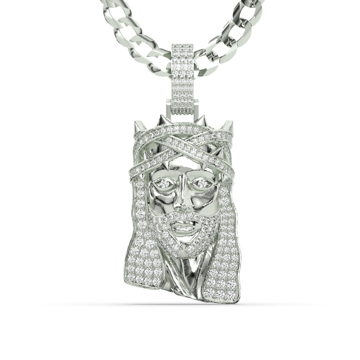 Men's White Gold VVS Lab Grown Diamond Customizable Jesus Necklace Pendant