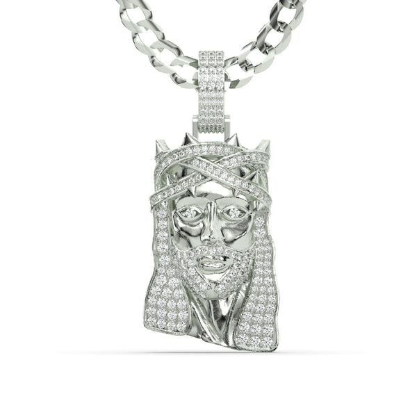 Men's White Gold VVS Lab Grown Diamond Customizable Jesus Necklace Pendant