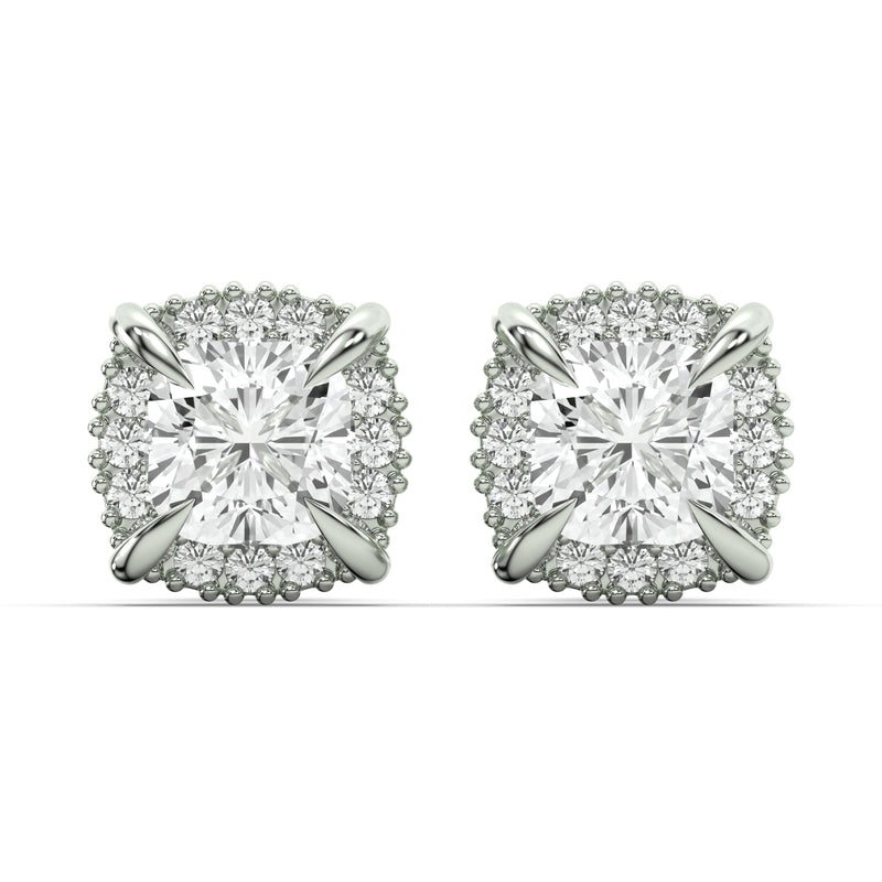 Men's Jewelry - VVS Lab Diamond Halo Stud Earrings For Men | 14K White Gold