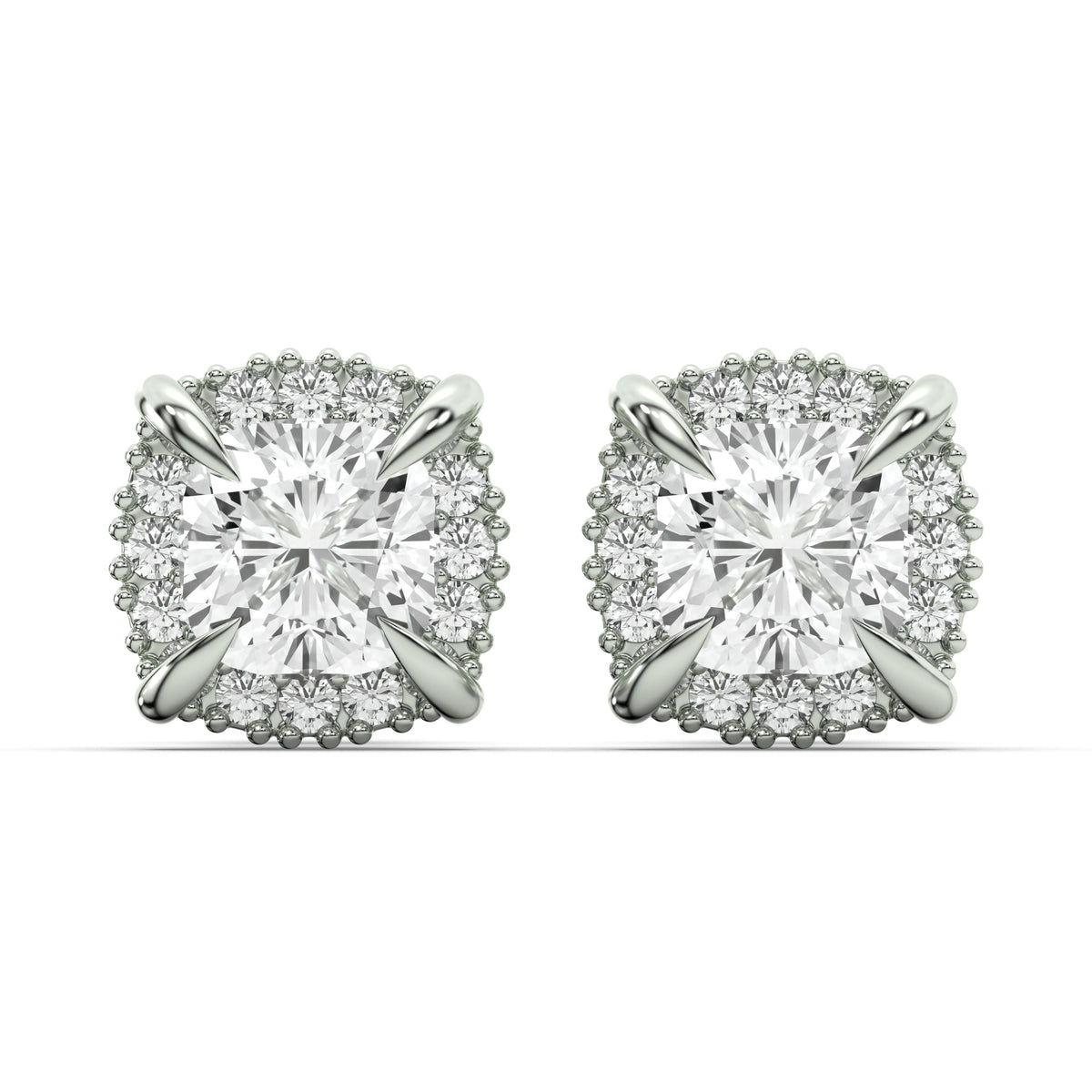 Men's Jewelry - VVS Lab Diamond Halo Stud Earrings For Men | 14K White Gold