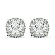 Men's Jewelry - VVS Lab Diamond Halo Stud Earrings For Men | 14K White Gold