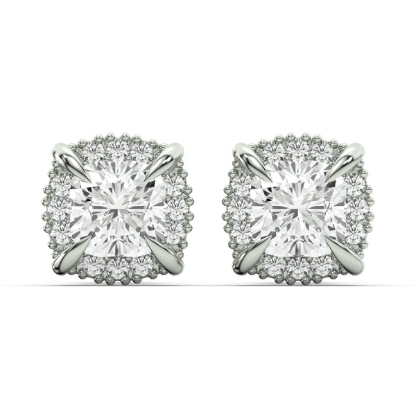 Men's Jewelry - VVS Lab Diamond Halo Stud Earrings For Men | 14K White Gold