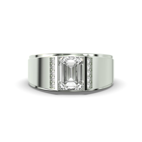 Men's Jewelry - Men's VVS Lab Diamond Emerald Cut Engagement Ring | White Gold