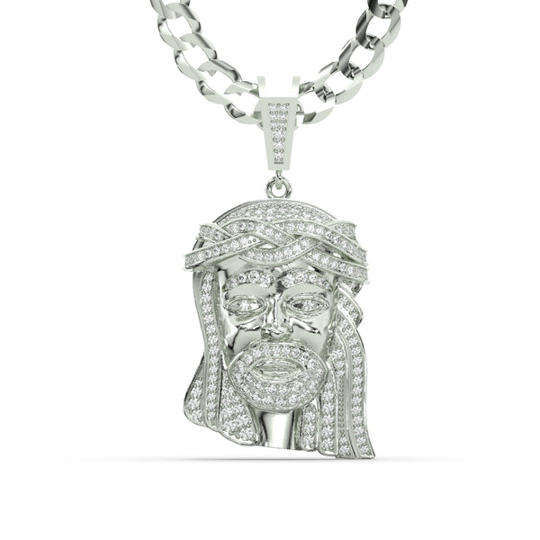 Men's White Gold VVS Lab Grown Diamond Customizable Jesus Necklace Pendant