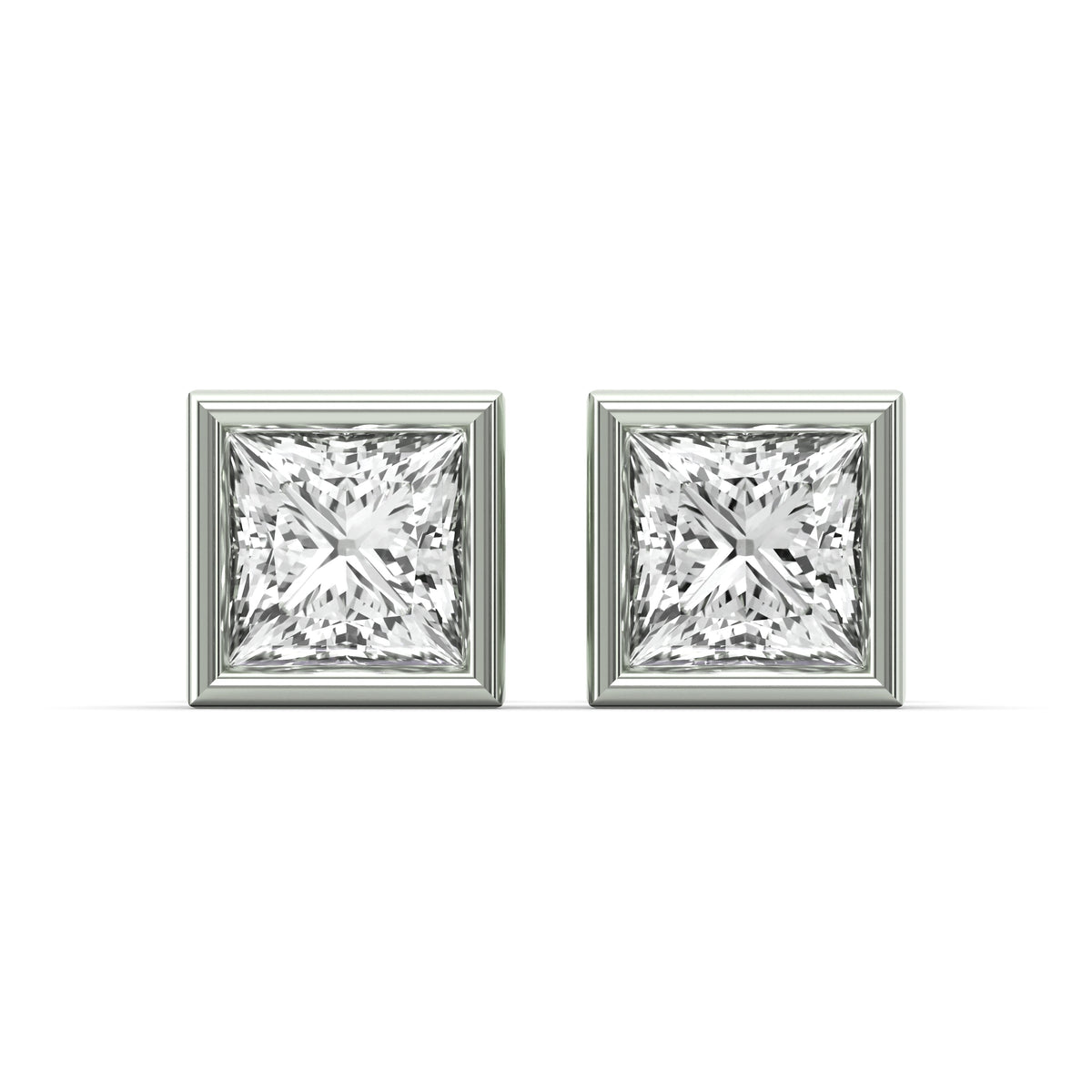 Men's Jewelry - VVS Lab Diamond Princess Cut Stud Earrings For Men | 14K White Gold