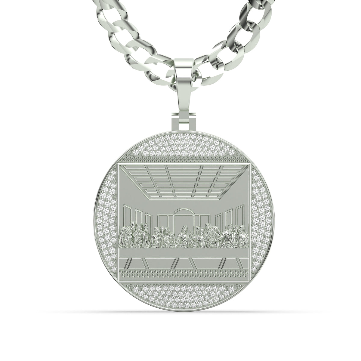 Men's VVS Lab Diamond Customizable White Gold Last Supper Necklace Pendant
