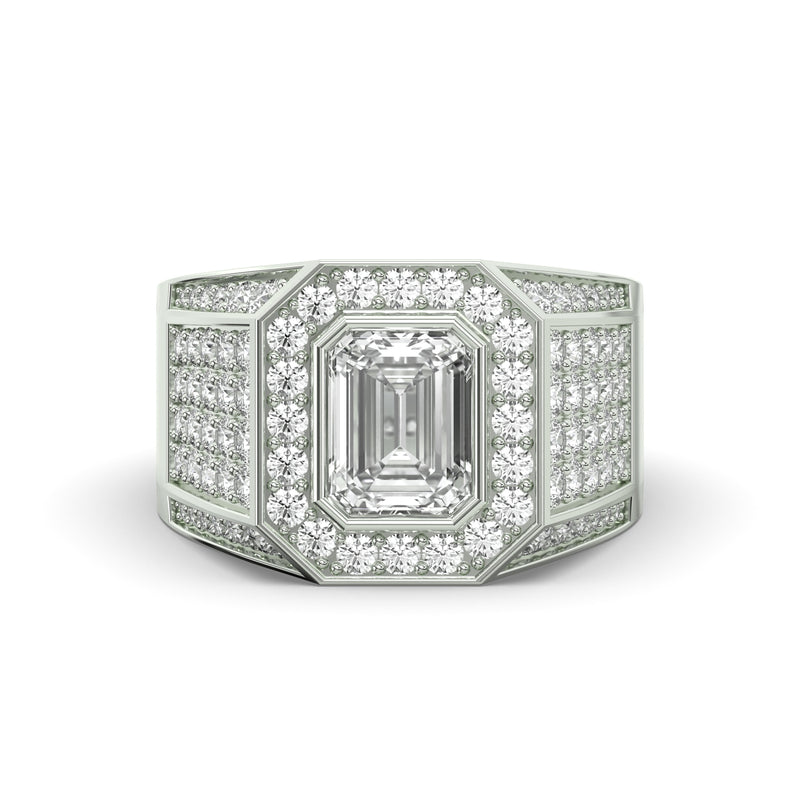 Men's Jewelry - Men's VVS Lab Diamond Ring | Emerald Cut and Round Halo | White Gold