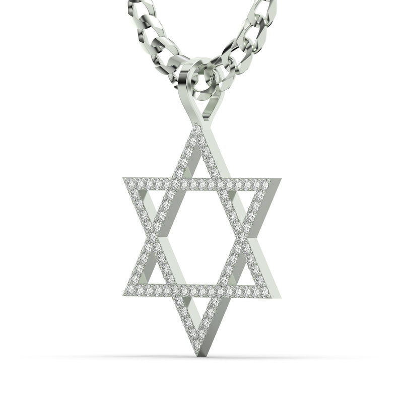Men's VVS Lab Diamond Customizable White Gold Star of David Necklace Pendant