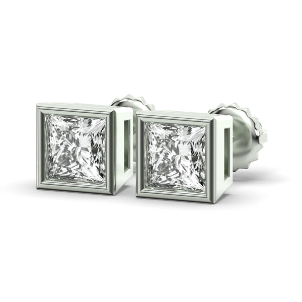 Men's Jewelry - VVS Lab Diamond Princess Cut Stud Earrings For Men | 14K White Gold