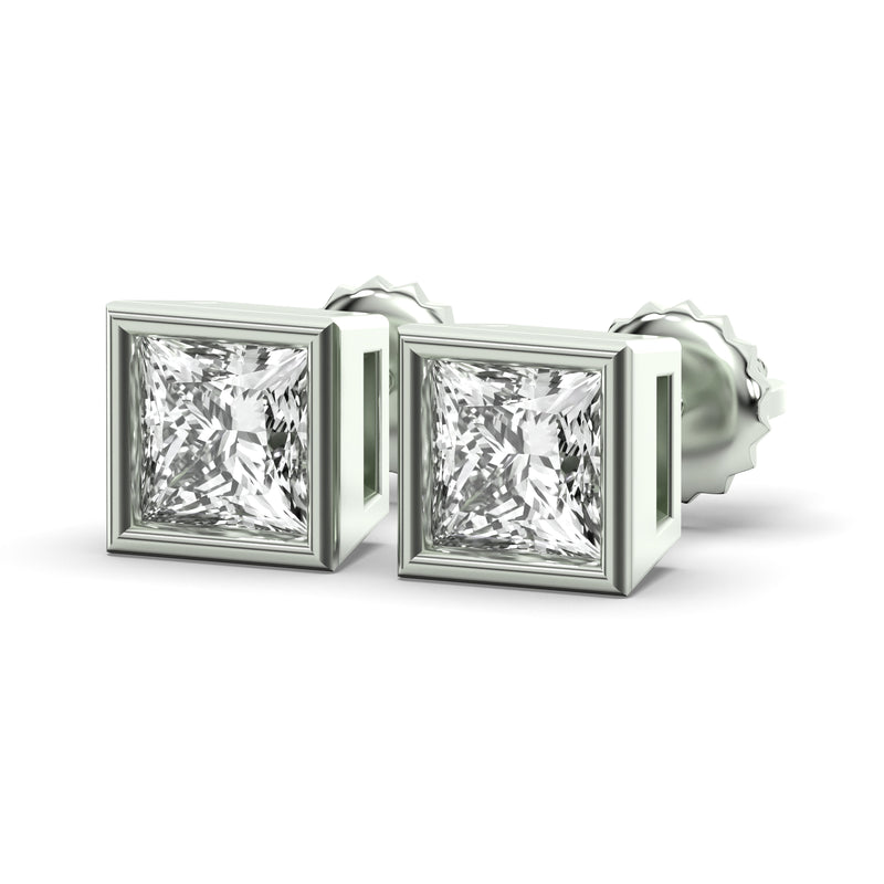 Men's Jewelry - VVS Lab Diamond Princess Cut Stud Earrings For Men | 14K White Gold