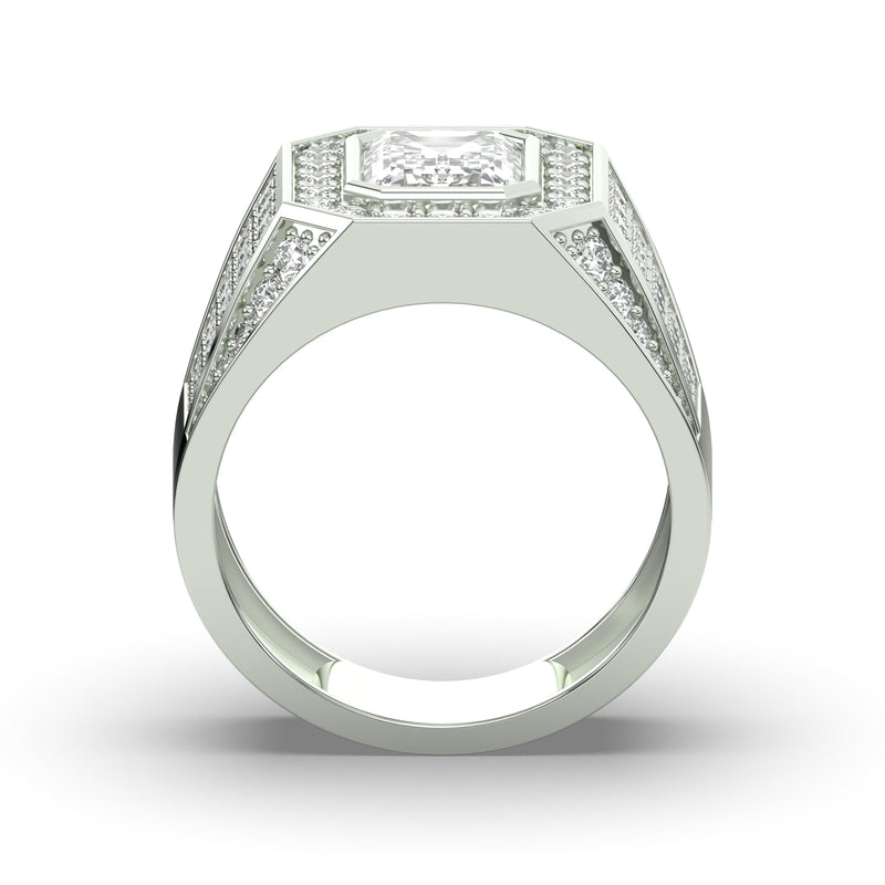 Men's Jewelry - Men's VVS Lab Diamond Ring | Emerald Cut and Round Halo | White Gold