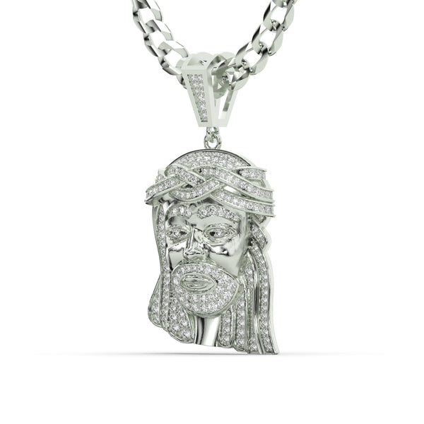 Men's White Gold VVS Lab Grown Diamond Customizable Jesus Necklace Pendant